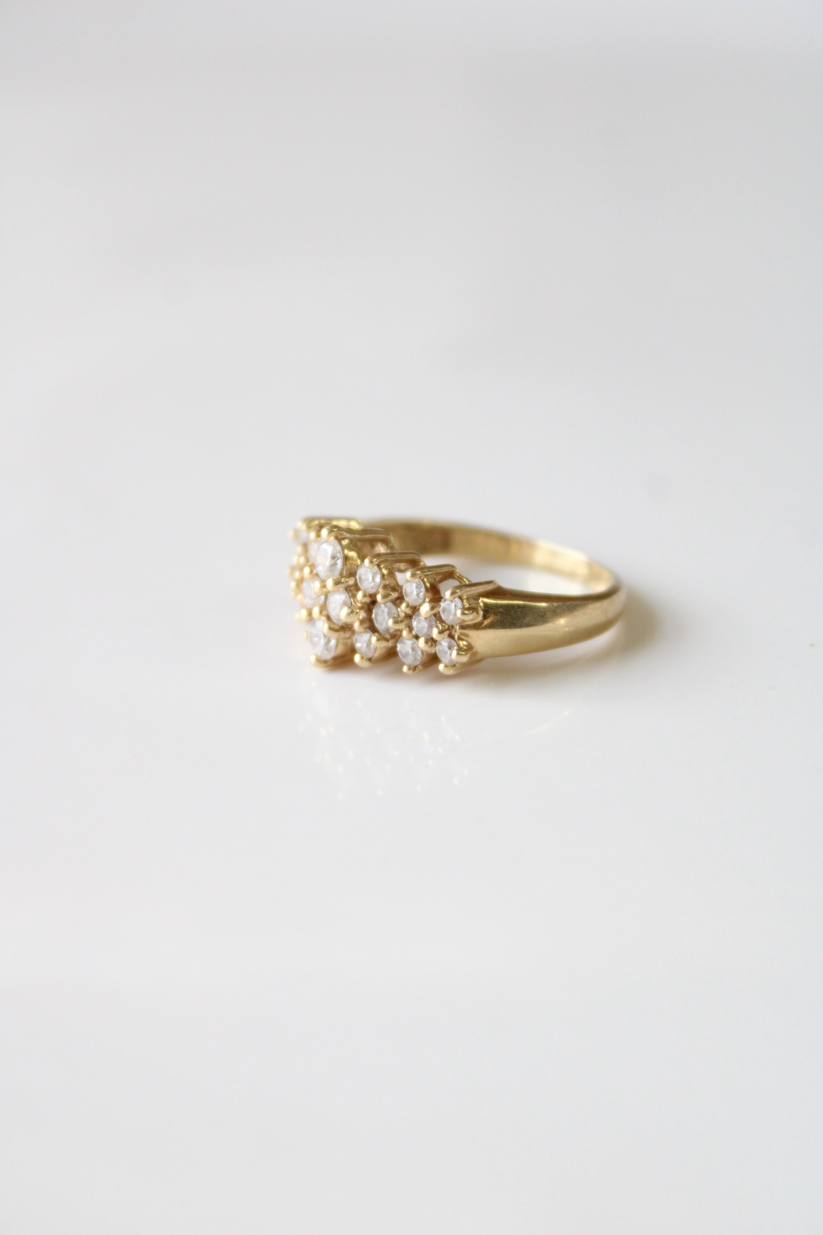 Cubic Zirconia Cluster 14KT Yellow Gold Ring | Size 8