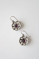 Amathyst Purple Stone Sterling Silver Medallion Earrings