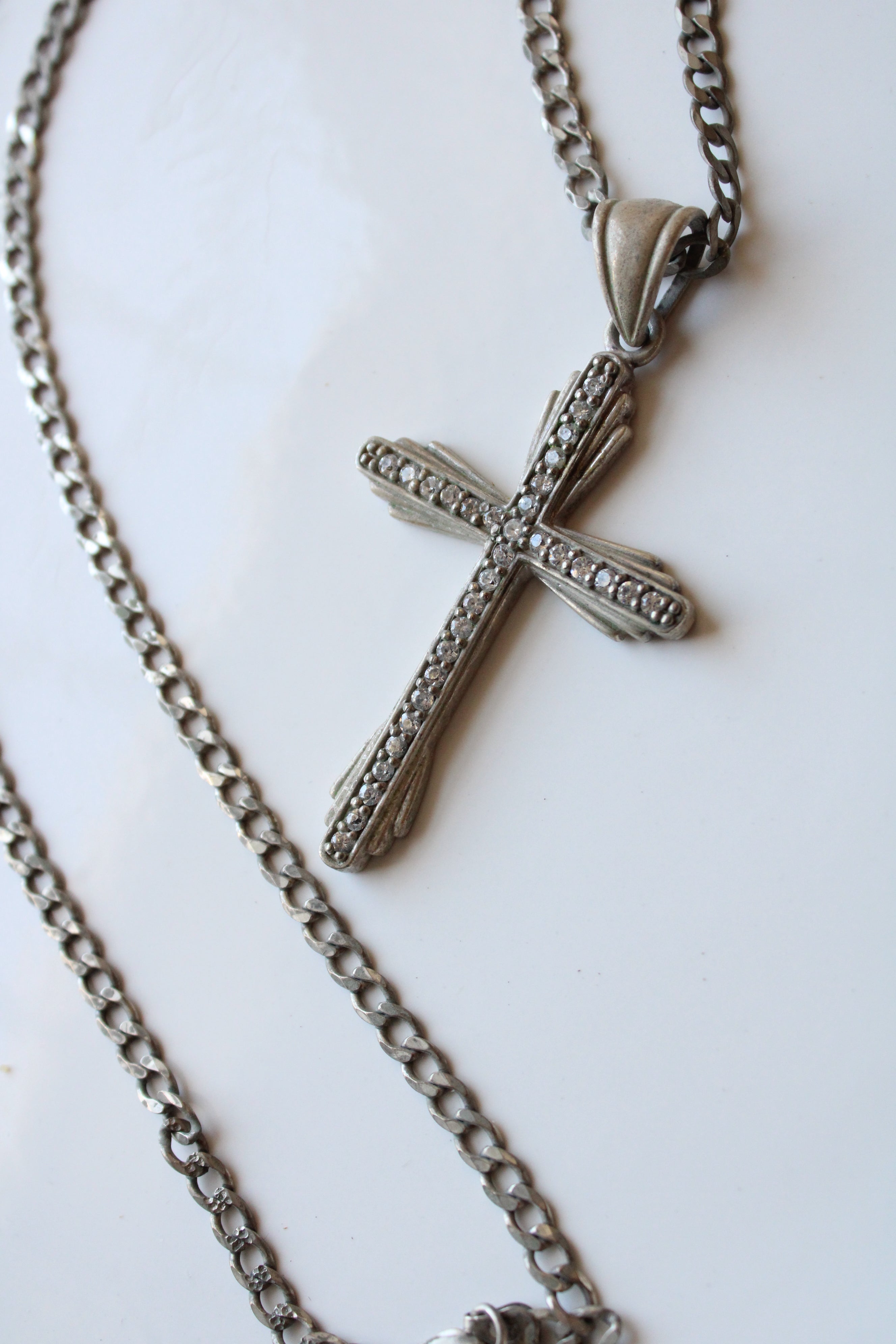 Sterling Silver Crystal Large Statement Cross Necklace