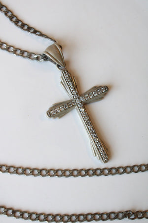 Sterling Silver Crystal Large Statement Cross Necklace