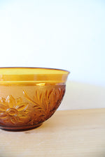 Anchor Hocking Floral Etched Amber Glass Bowl