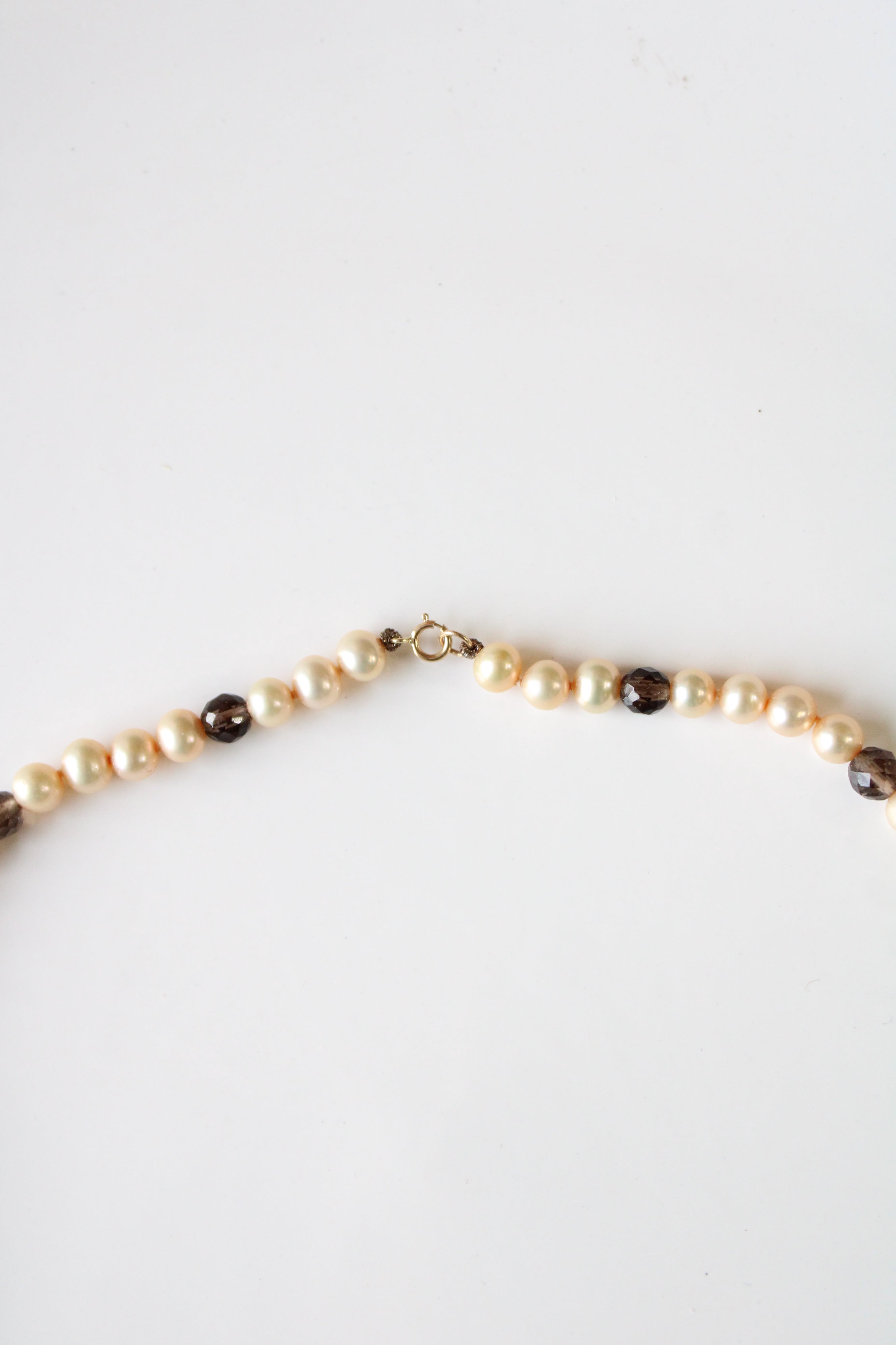 Tan Genuine Pearl & Brown Glass Bead 14K Clasp Necklace