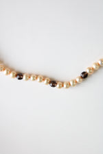 Tan Genuine Pearl & Brown Glass Bead 14K Clasp Necklace