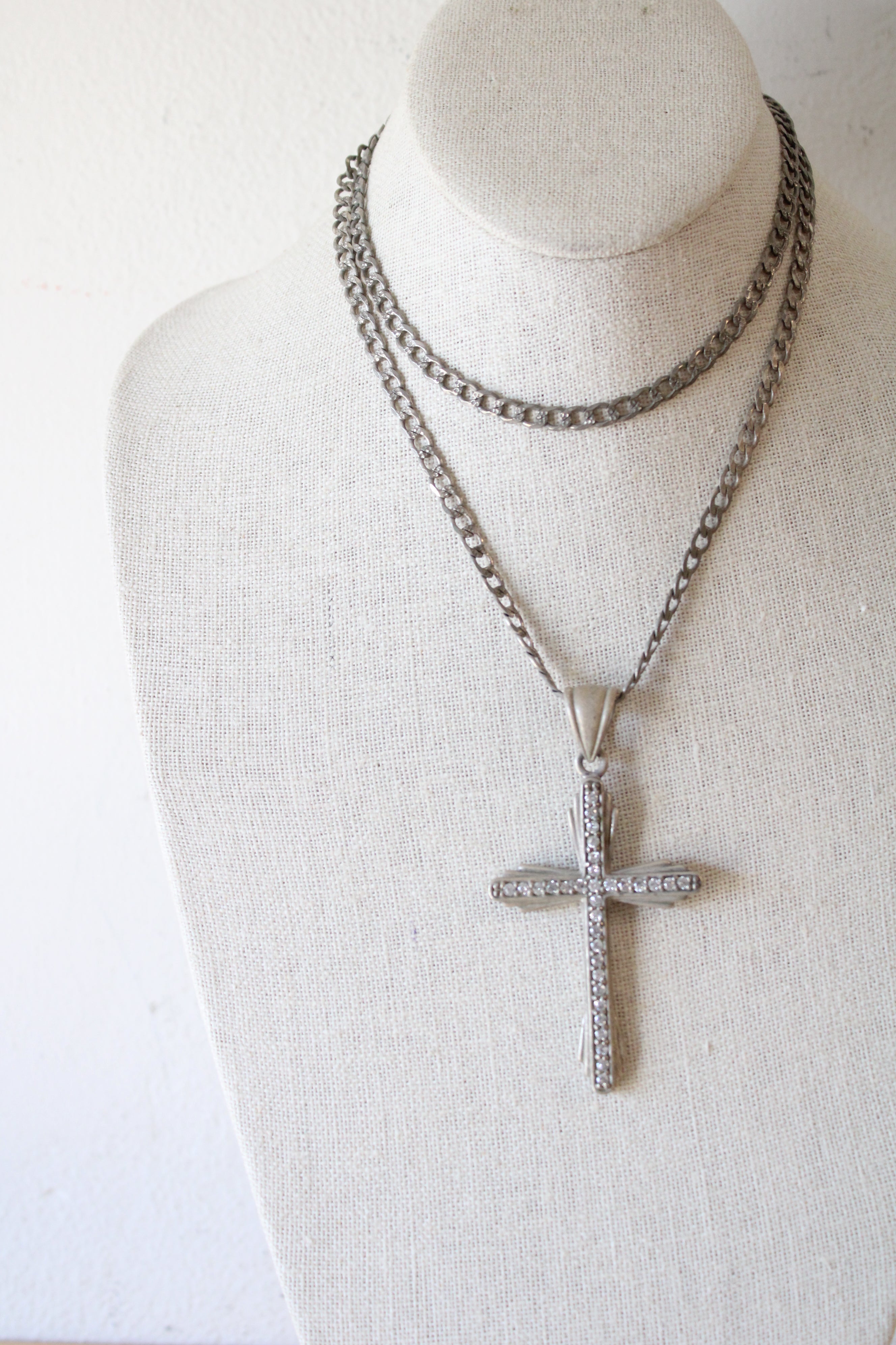 Sterling Silver Crystal Large Statement Cross Necklace