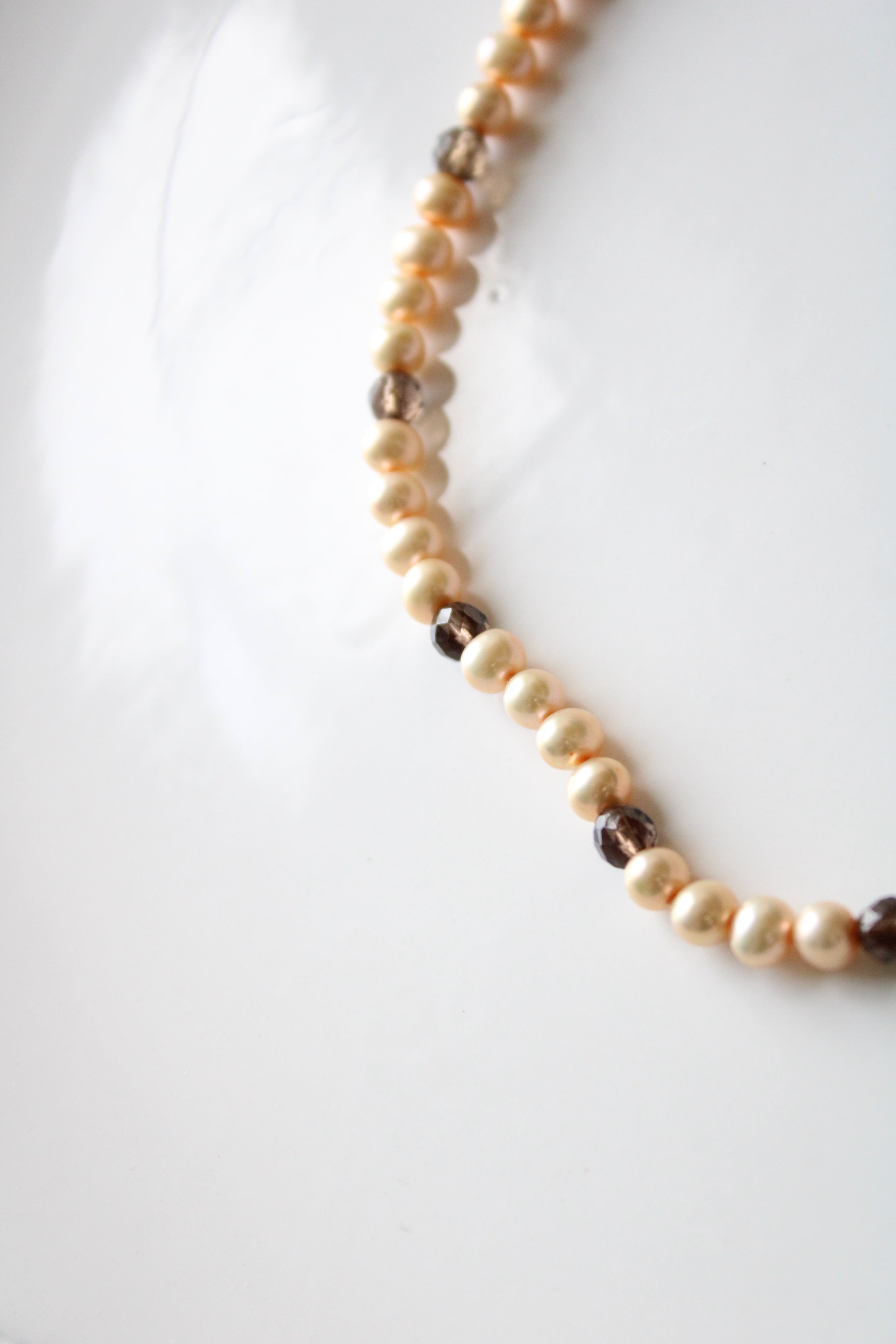 Tan Genuine Pearl & Brown Glass Bead 14K Clasp Necklace