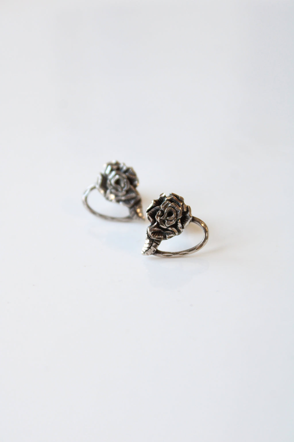 Sterling Silver Rose Heart Stud Earrings