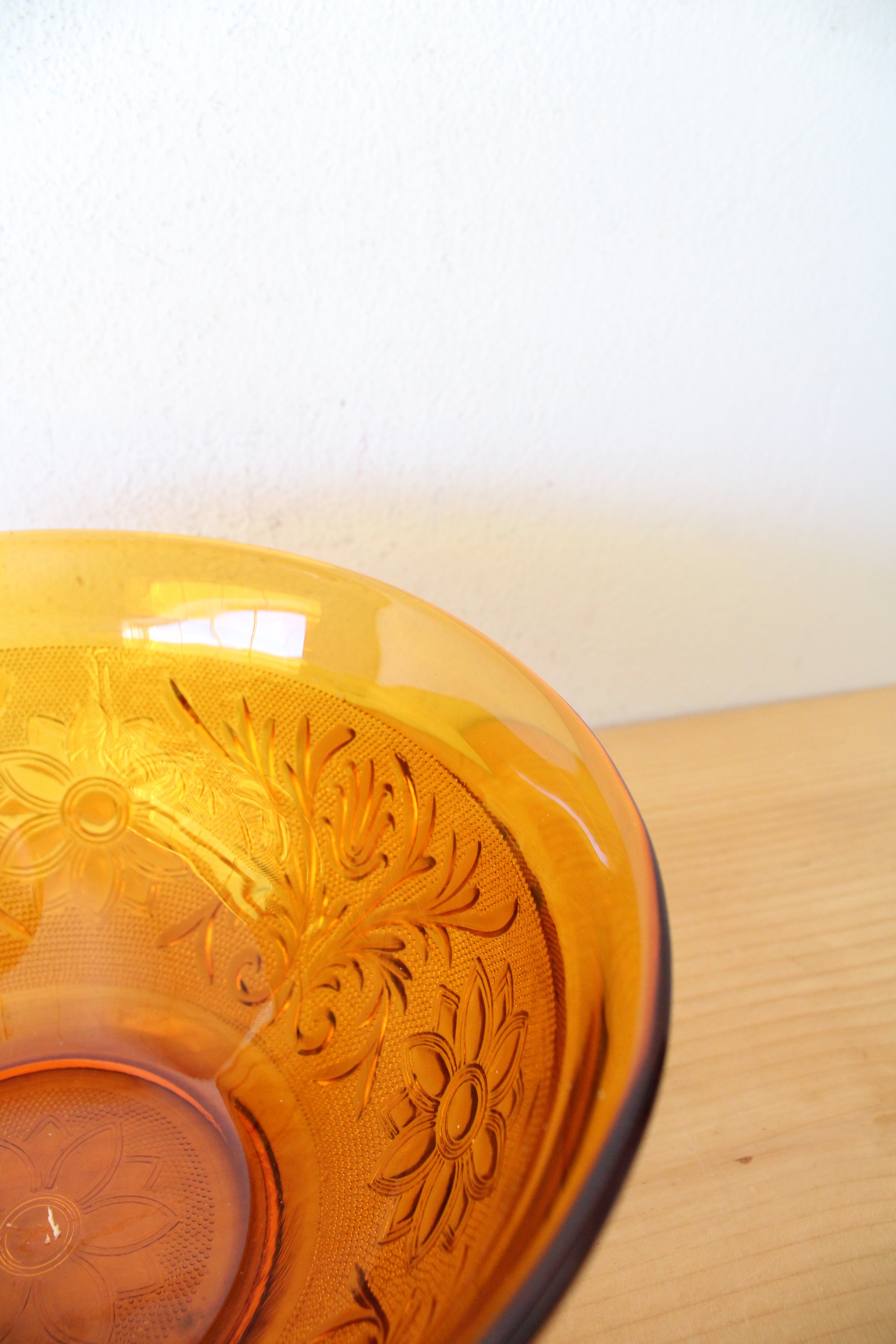 Anchor Hocking Floral Etched Amber Glass Bowl