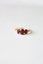 14KT Yellow Gold Garnet Oval 3 Stone Ring | Size 6