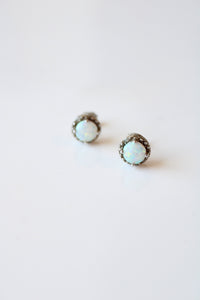 Opal Sterling Silver Round Stud Earrings