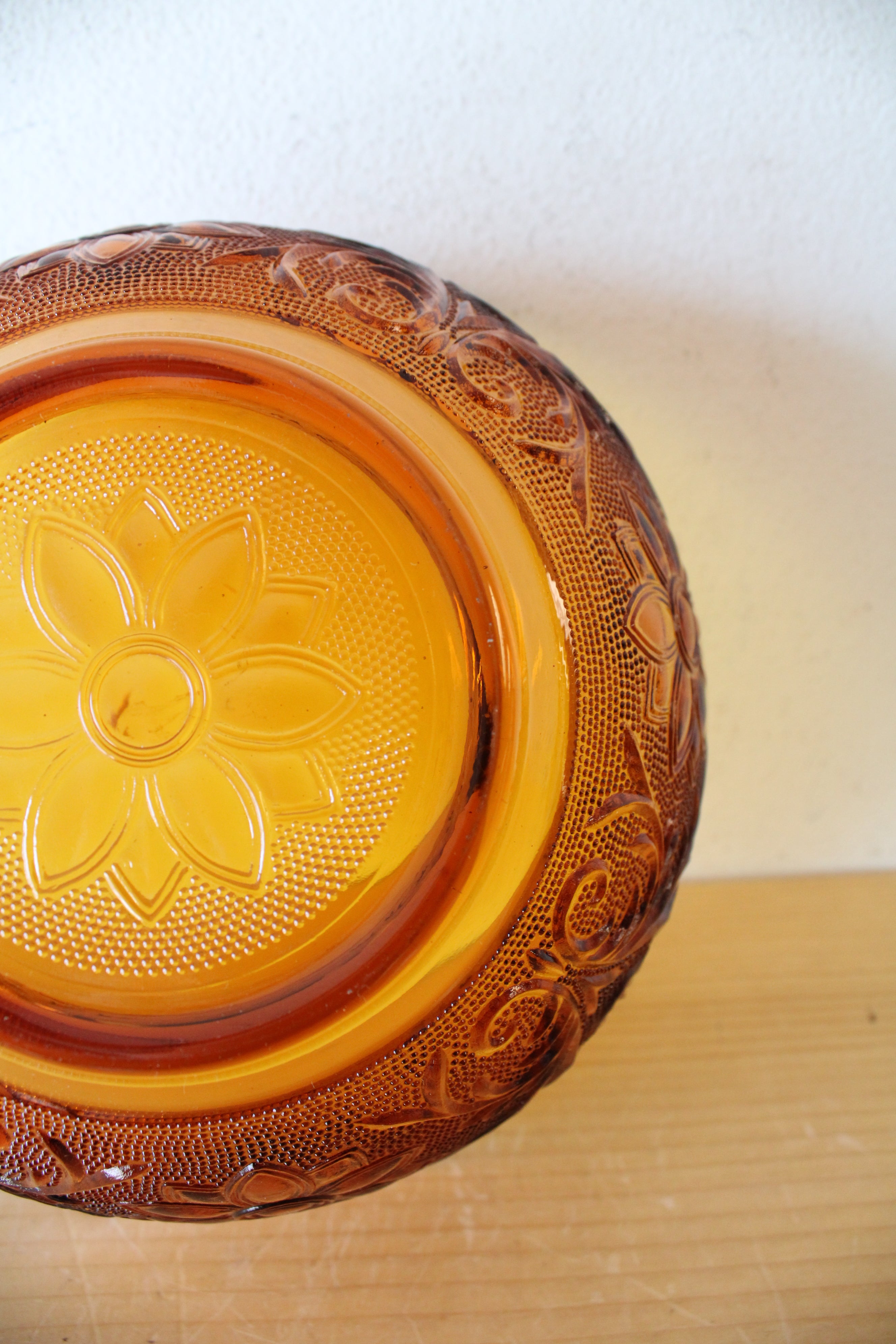 Anchor Hocking Floral Etched Amber Glass Bowl