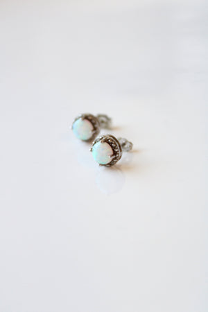 Opal Sterling Silver Round Stud Earrings