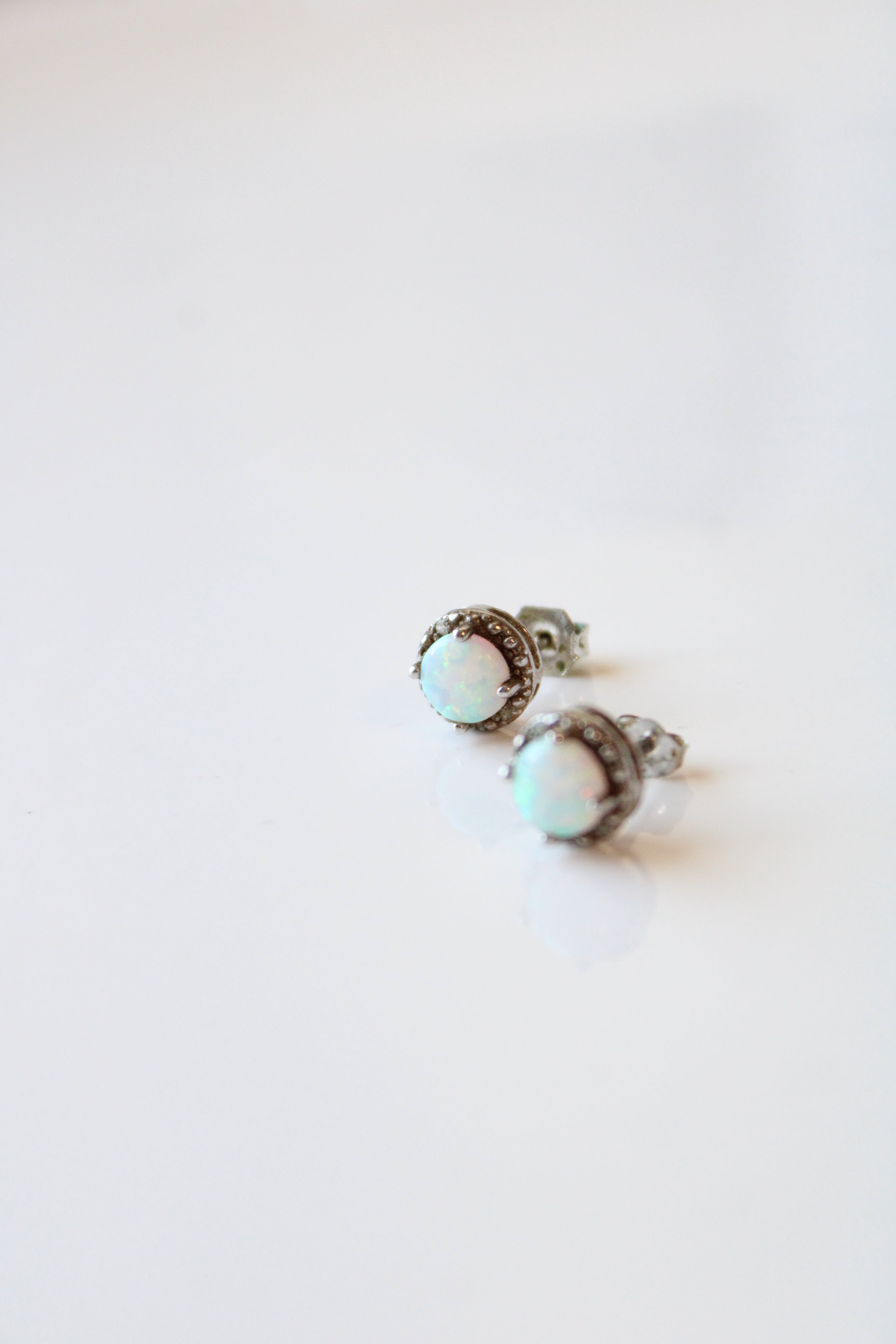 Opal Sterling Silver Round Stud Earrings