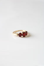 14KT Yellow Gold Garnet Oval 3 Stone Ring | Size 6