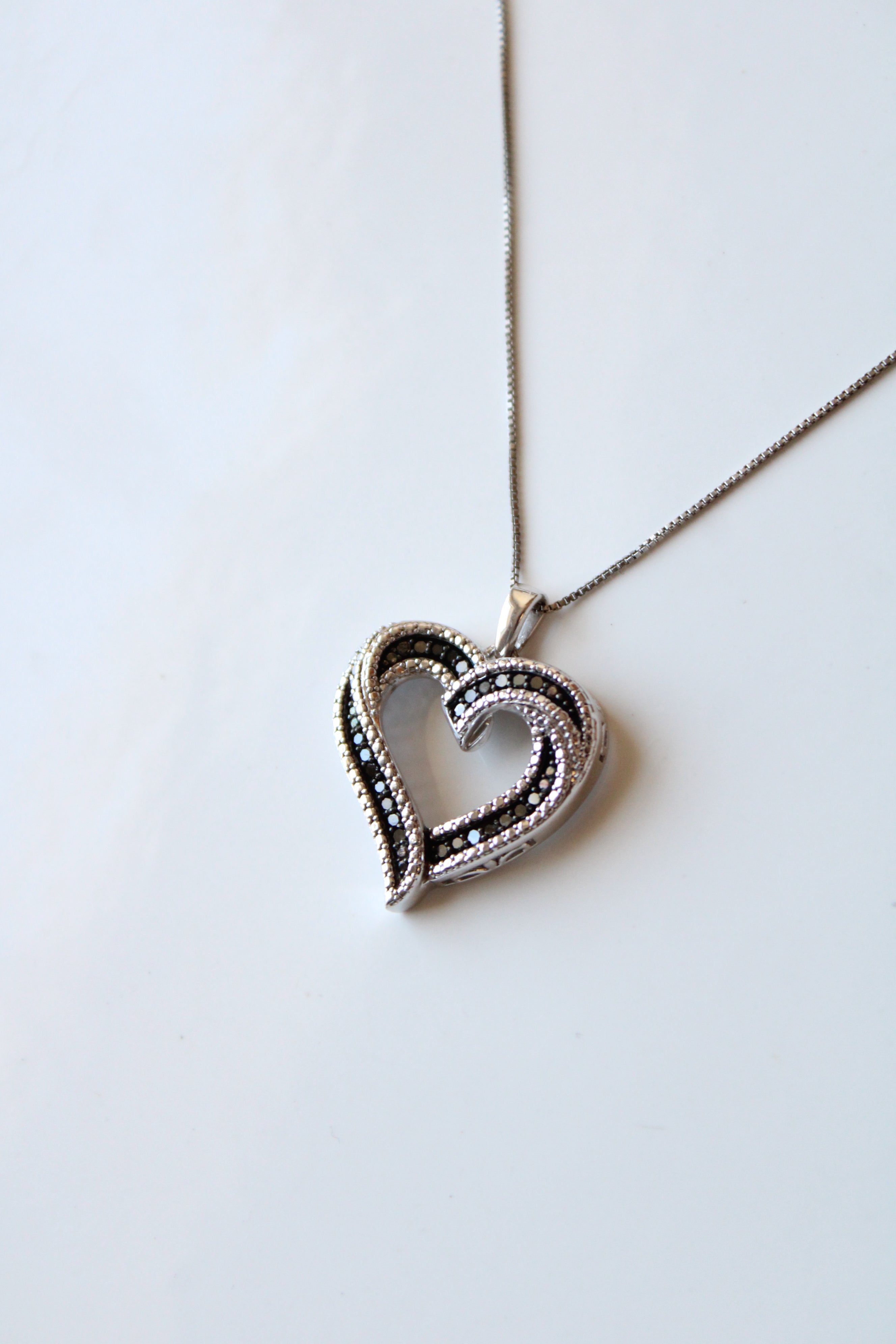 NEW Black Diamond Sterling Silver Heart Necklace