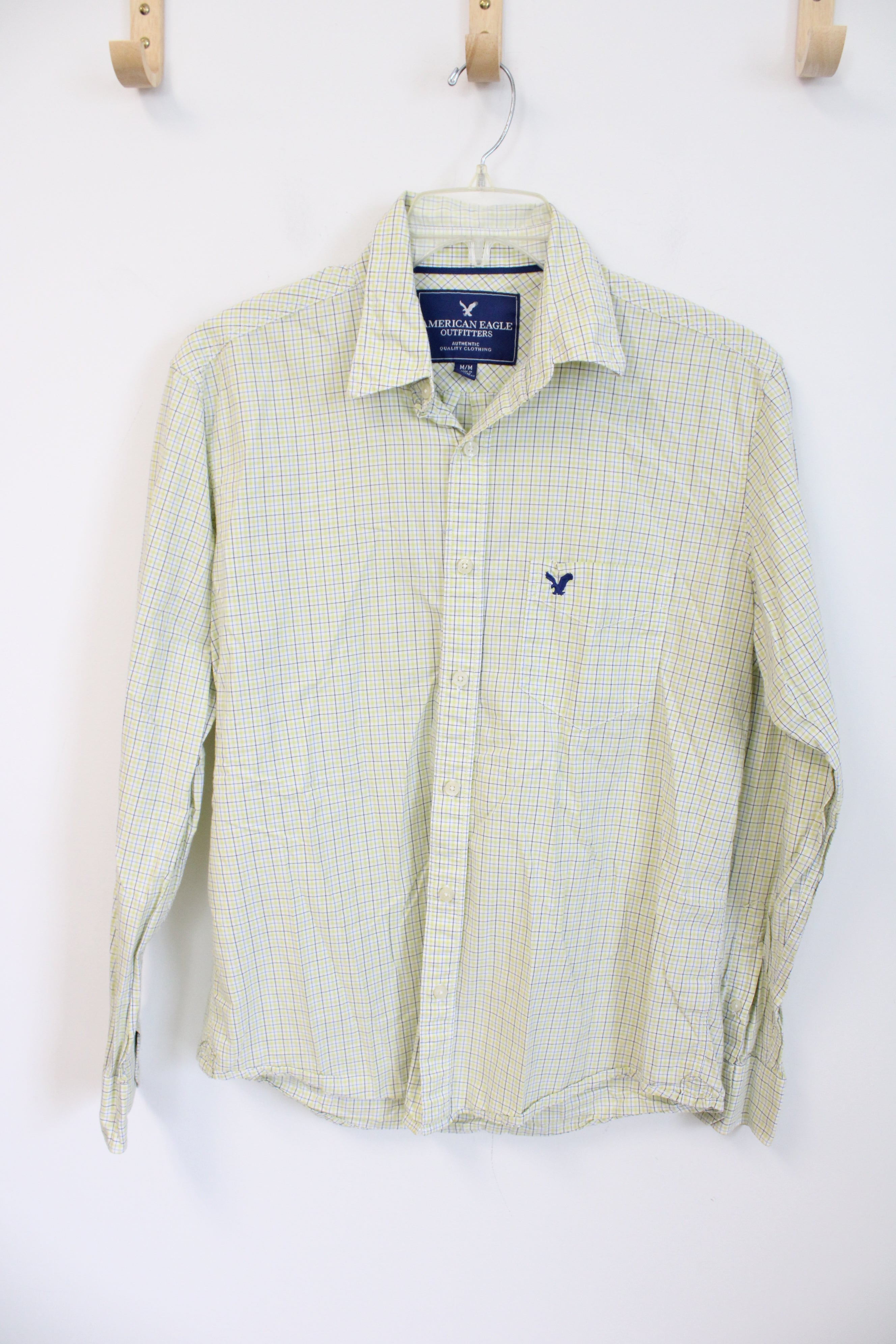 American Eagle Outfitters Yellow & Blue Plaid Button Down Shirt | M