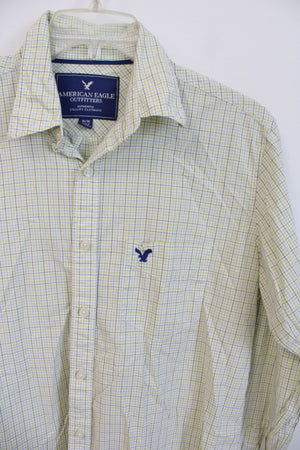 American Eagle Outfitters Yellow & Blue Plaid Button Down Shirt | M