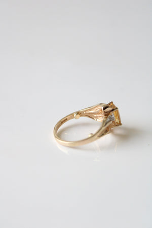 Emerald Cut Citrine Yellow 10KT Gold Ring | Size 6-6.5