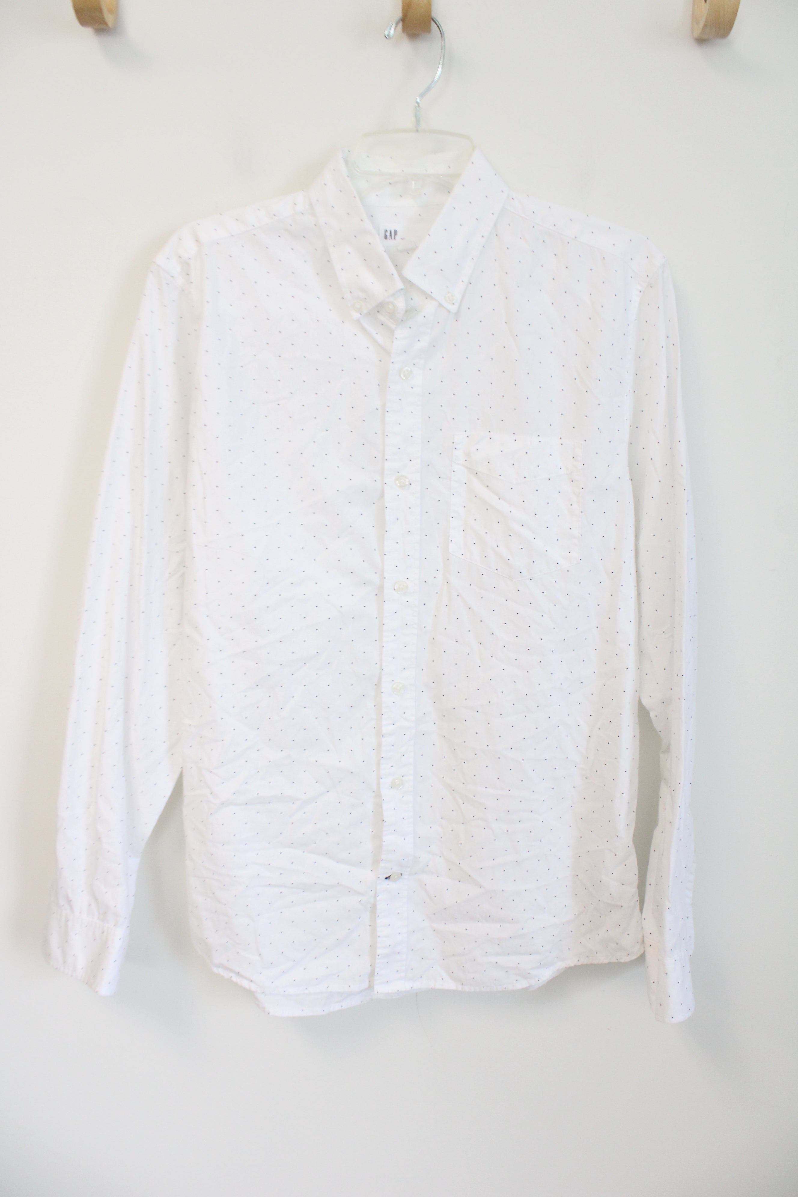 Gap White Navy Polka Dot Slim Fit Button Down Cotton Shirt | M