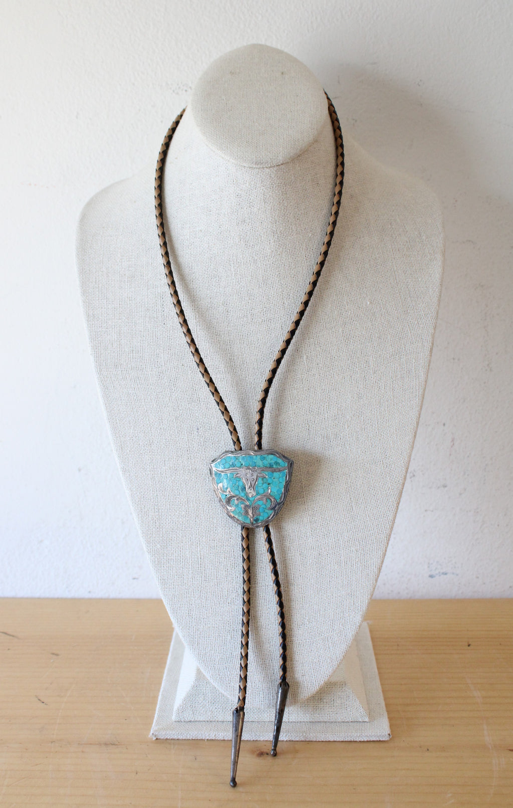 Turquoise Leather Braided Bolo Tie