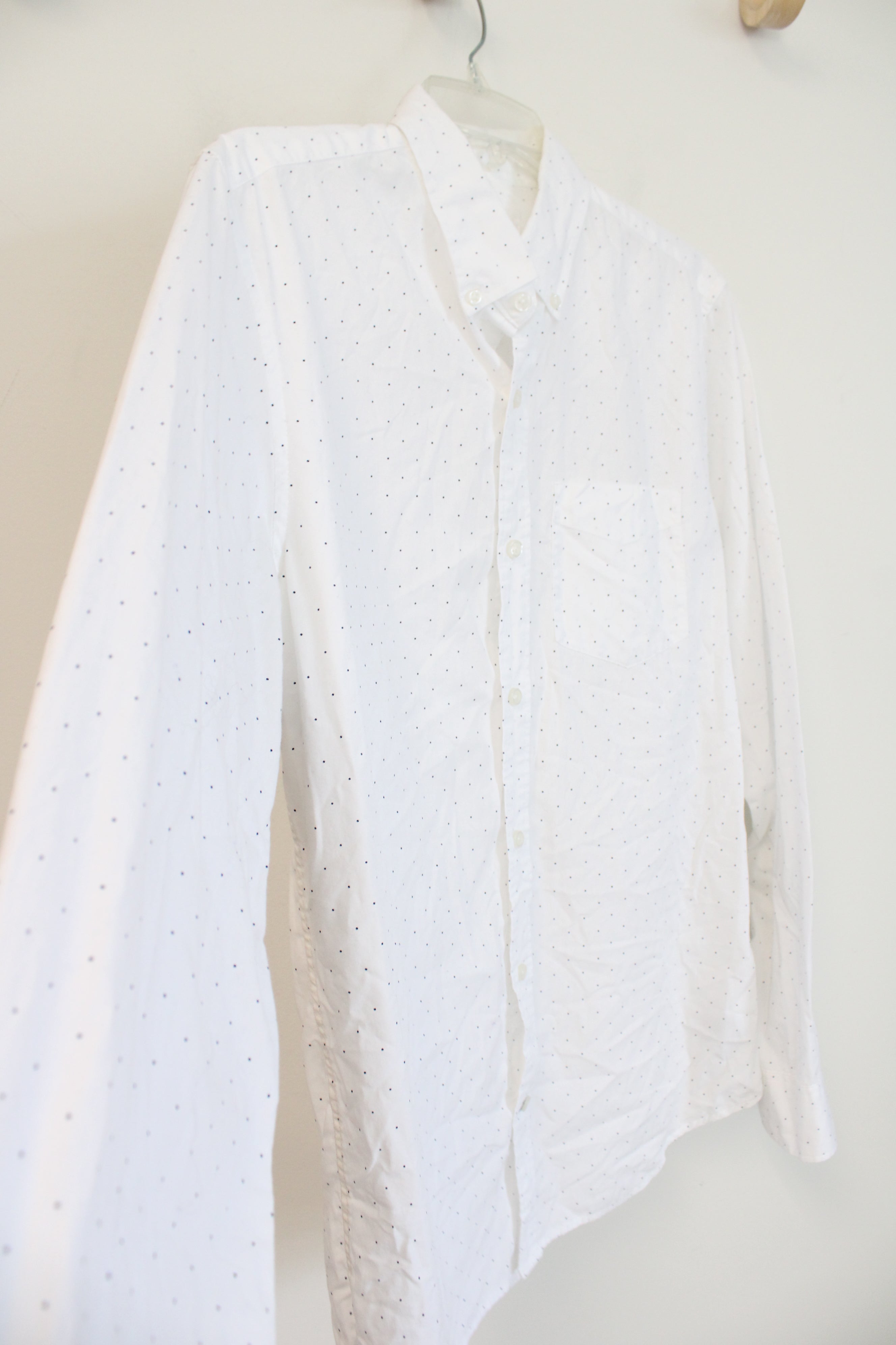 Gap White Navy Polka Dot Slim Fit Button Down Cotton Shirt | M