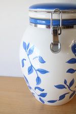 Inspirado StoneLite Hand Painted Blue Leaf Pattern Cannister