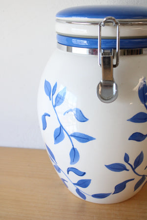 Inspirado StoneLite Hand Painted Blue Leaf Pattern Cannister