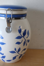 Inspirado StoneLite Hand Painted Blue Leaf Pattern Cannister