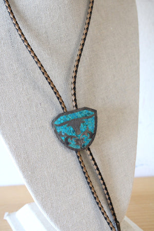 Turquoise Leather Braided Bolo Tie