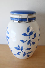 Inspirado StoneLite Hand Painted Blue Leaf Pattern Cannister