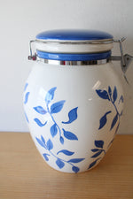 Inspirado StoneLite Hand Painted Blue Leaf Pattern Cannister