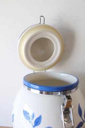 Inspirado StoneLite Hand Painted Blue Leaf Pattern Cannister