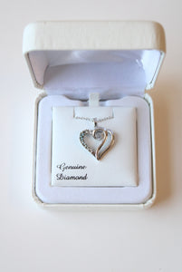 NEW SS Swirl Genuine Diamond Heart Pendant Necklace