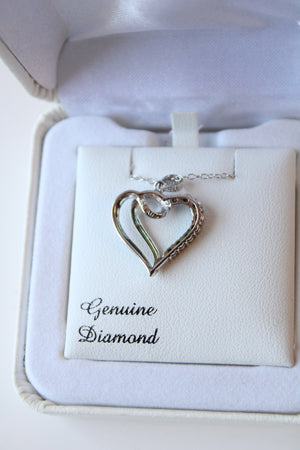 NEW SS Swirl Genuine Diamond Heart Pendant Necklace