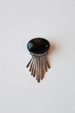 Vintage Onyx Sterling Silver Paddle Fringe Pin