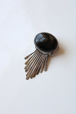 Vintage Onyx Sterling Silver Paddle Fringe Pin