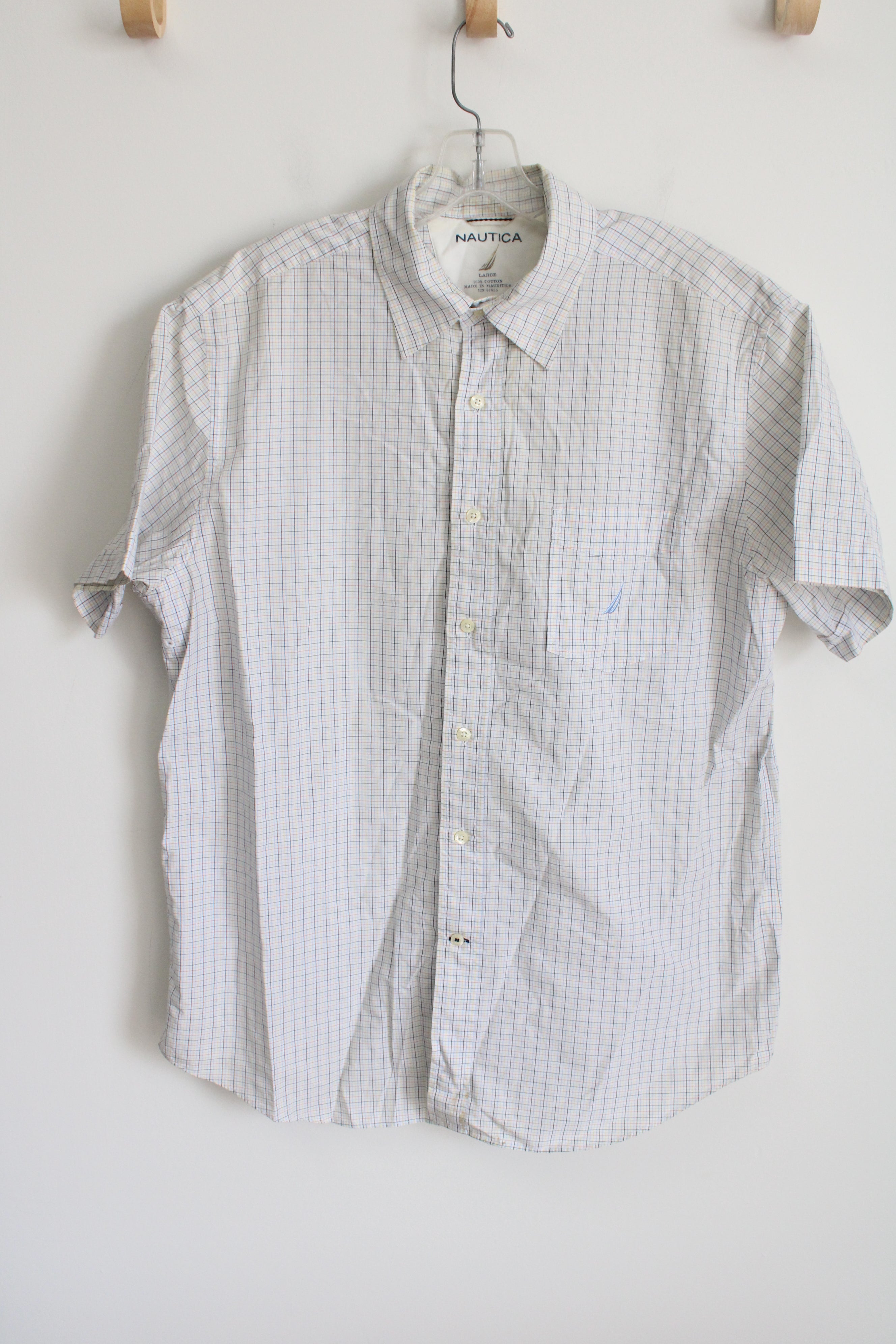 Nautica White Plaid Button Down Shirt | L