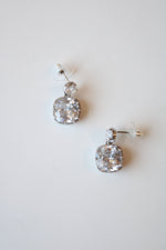 Sterling Silver Square Crystal Rhinestone Dangle Earrings