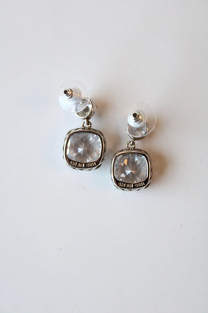 Sterling Silver Square Crystal Rhinestone Dangle Earrings