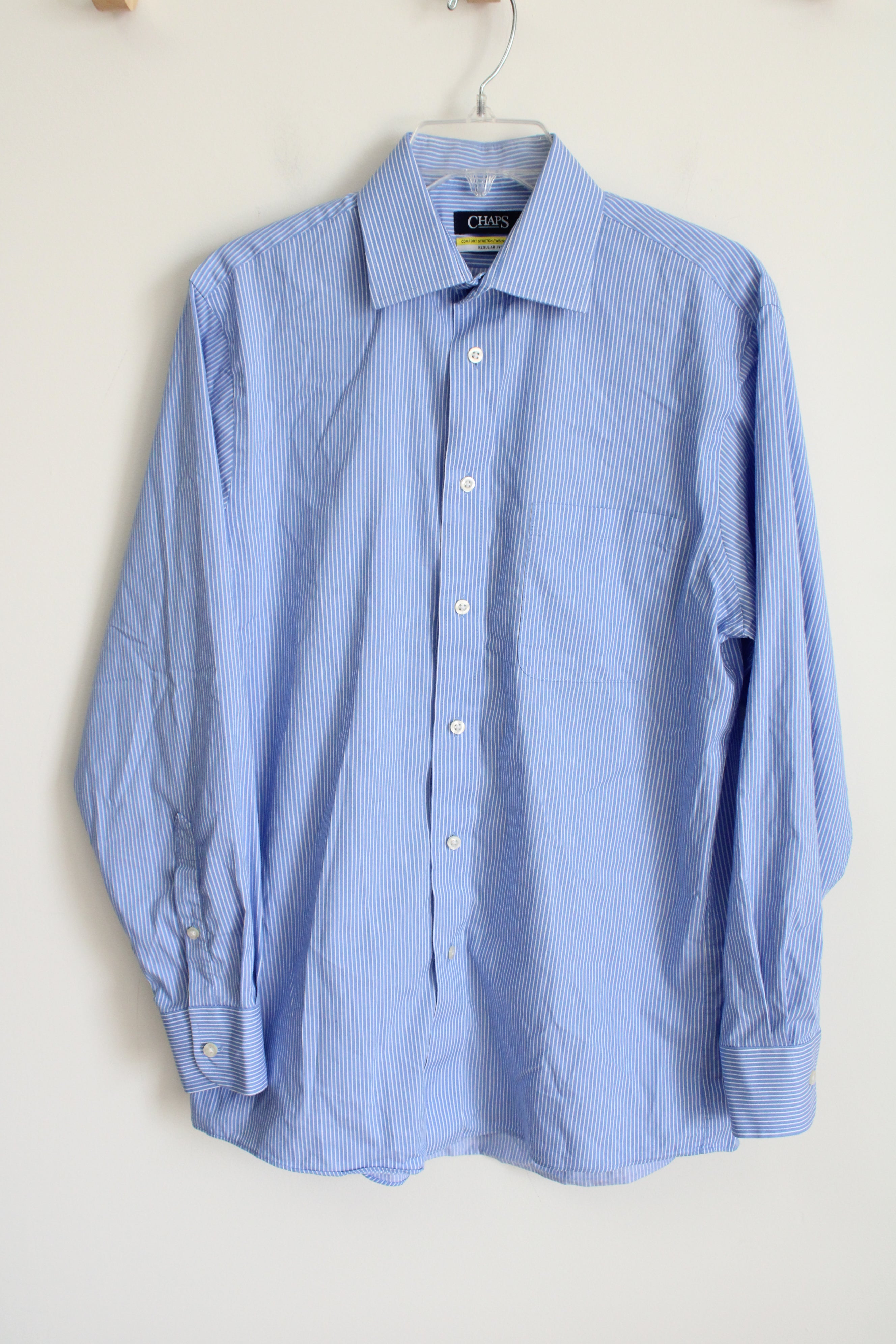 Chaps Regular Fit Blue White Pinstripe Button Down Shirt | 15 32/33