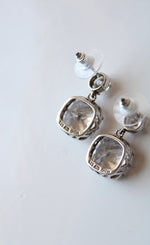 Sterling Silver Square Crystal Rhinestone Dangle Earrings