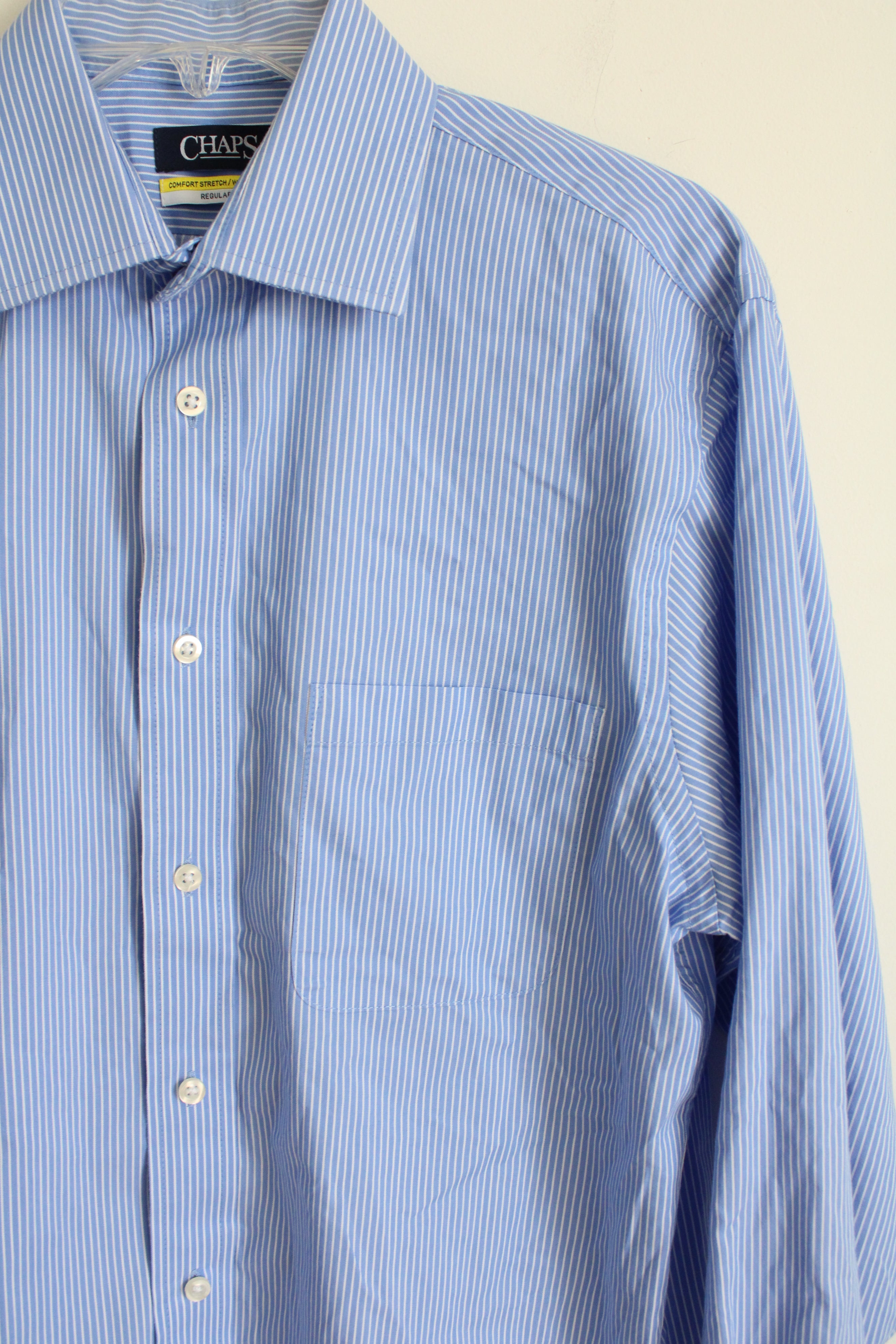 Chaps Regular Fit Blue White Pinstripe Button Down Shirt | 15 32/33