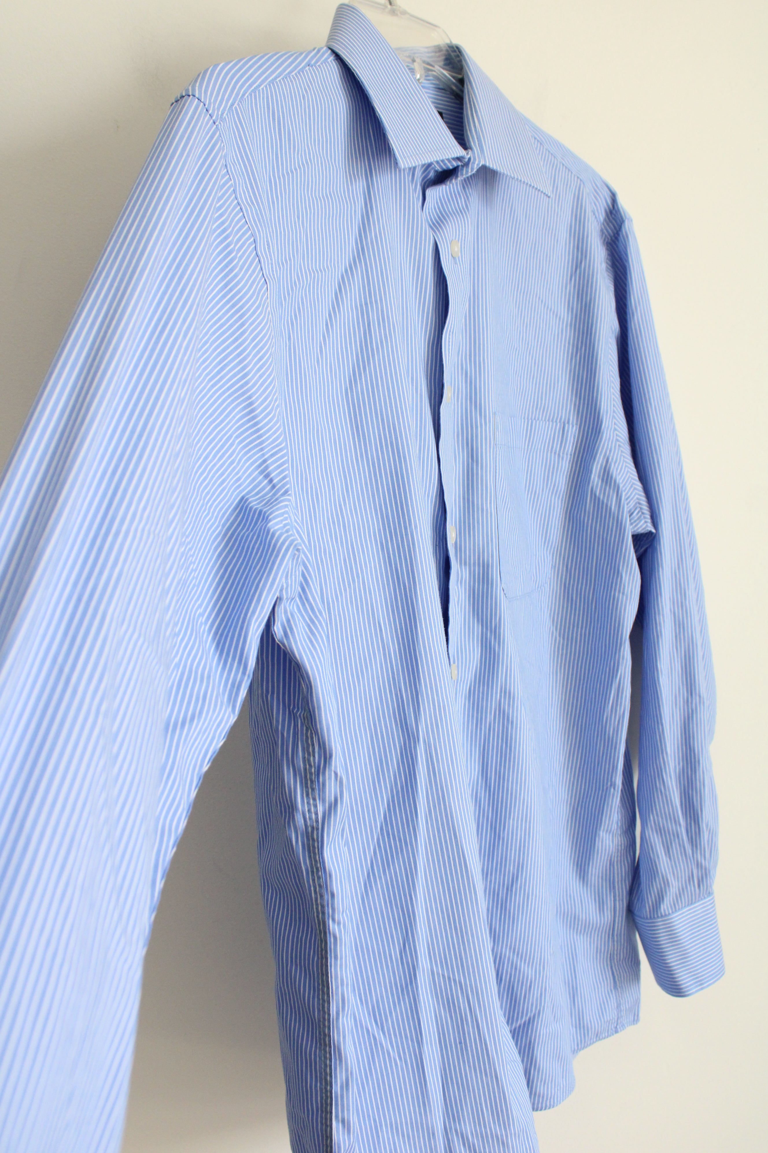 Chaps Regular Fit Blue White Pinstripe Button Down Shirt | 15 32/33