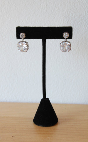 Sterling Silver Square Crystal Rhinestone Dangle Earrings