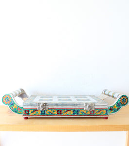 Indian Aluminum Colorful Floral Divided Dry Fruit Tray