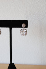 Sterling Silver Square Crystal Rhinestone Dangle Earrings