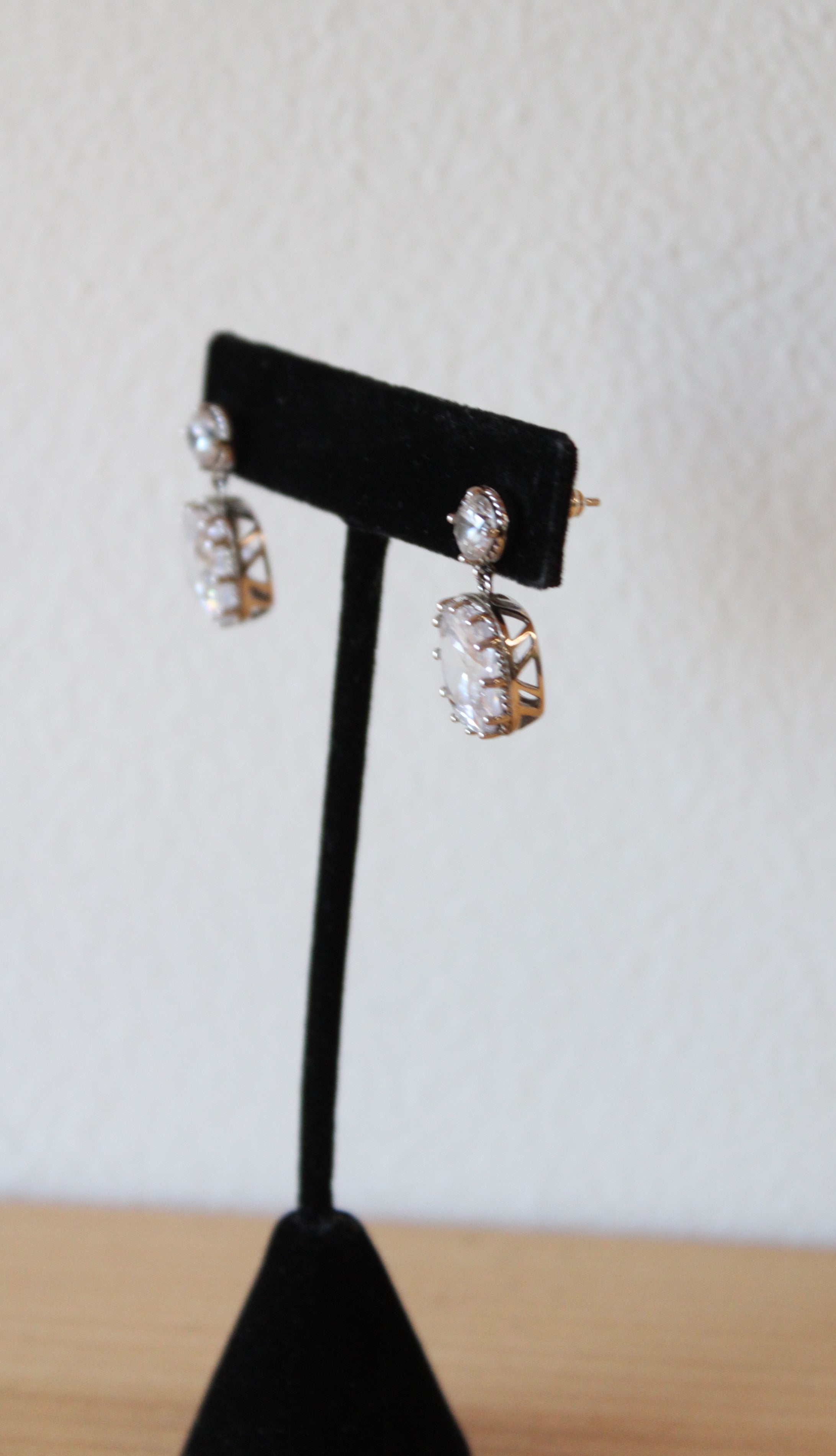 Sterling Silver Square Crystal Rhinestone Dangle Earrings