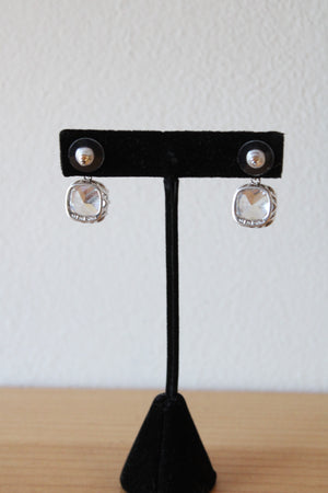 Sterling Silver Square Crystal Rhinestone Dangle Earrings