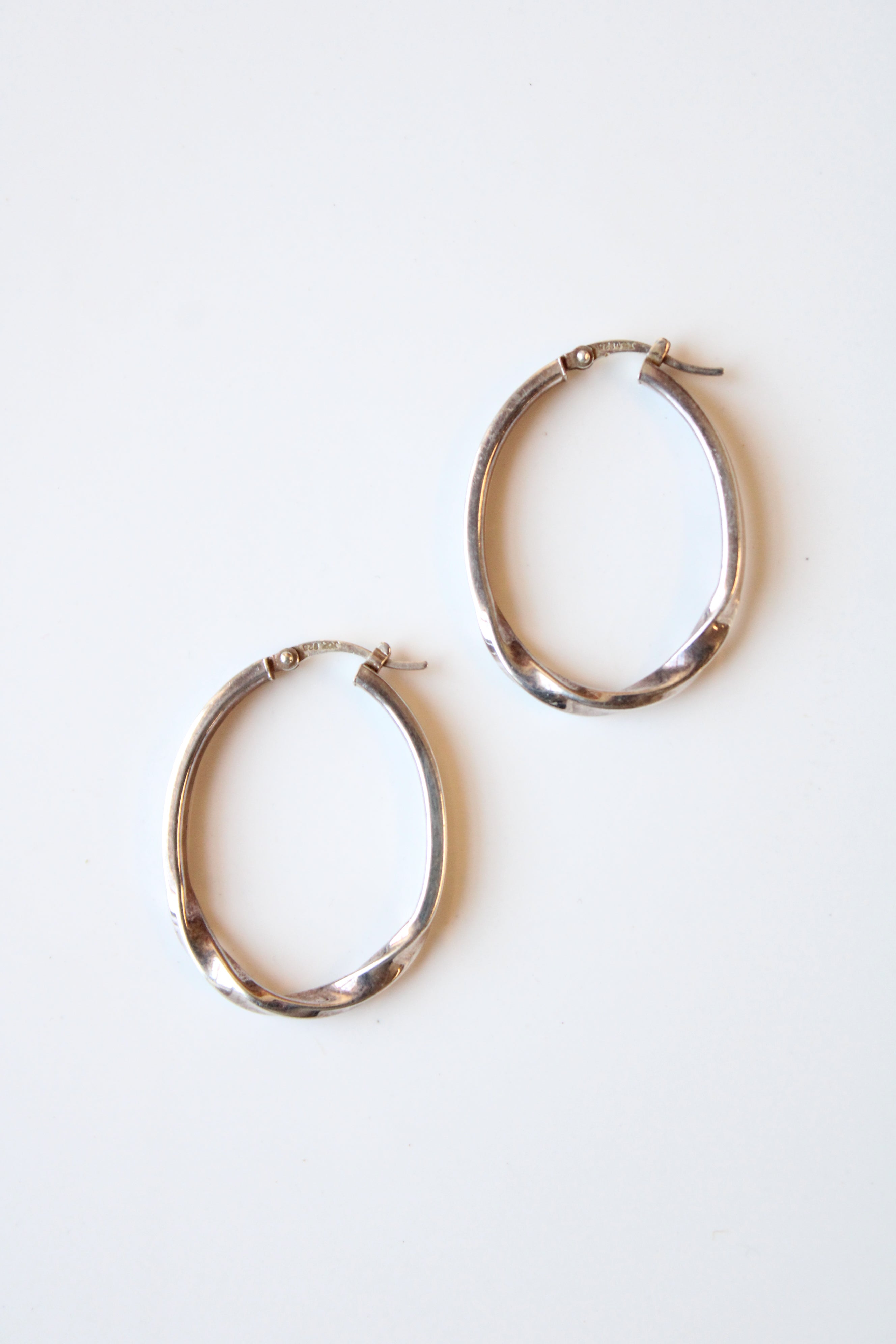 Sterling Silver Oval Twist Hoop Earrings