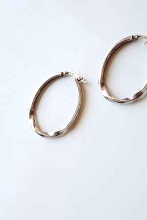 Sterling Silver Oval Twist Hoop Earrings