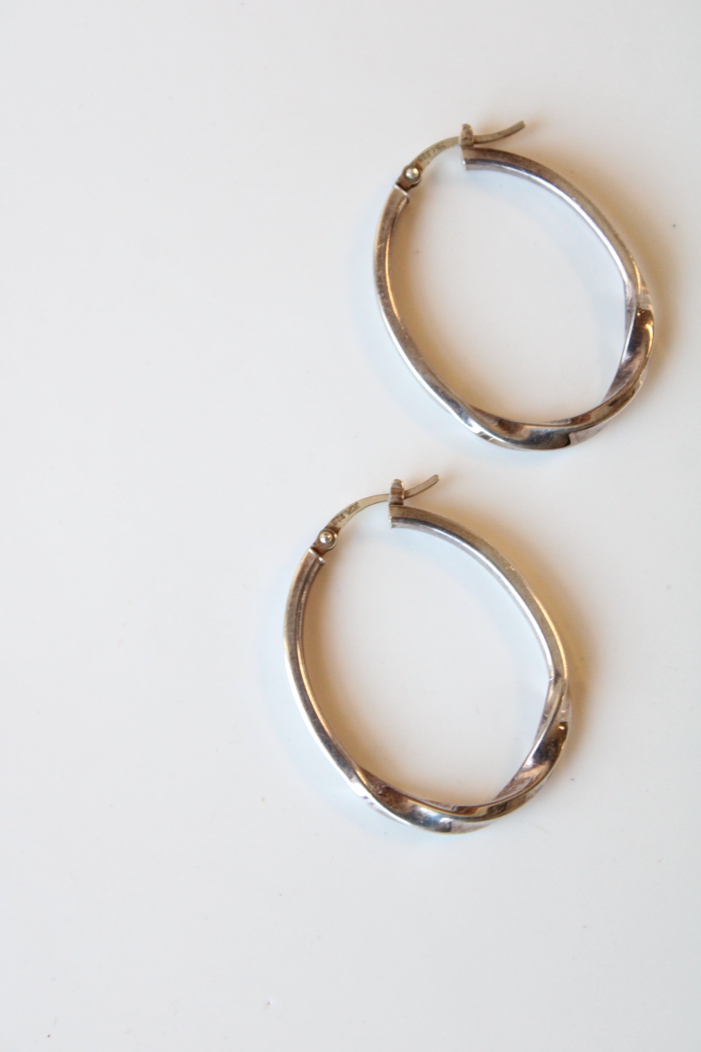 Sterling Silver Oval Twist Hoop Earrings